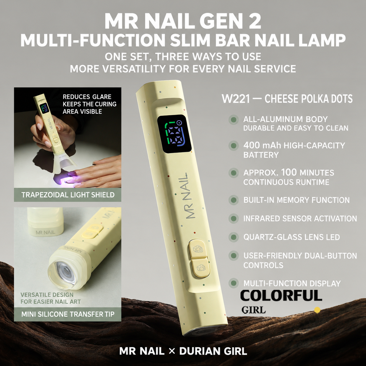 【พร้อมส่ง】MR.NAIL Gen 2 เครื่องอบเล็บเจล LED/UV แบบมือถือไร้สาย 3-in-1 พร้อมฐานบังแสงและหัวซิลิโคน 400mAh เซ็นเซอร์อัตโนมัติ ใช้งานต่อเนื่องประมาณ 100 นาที