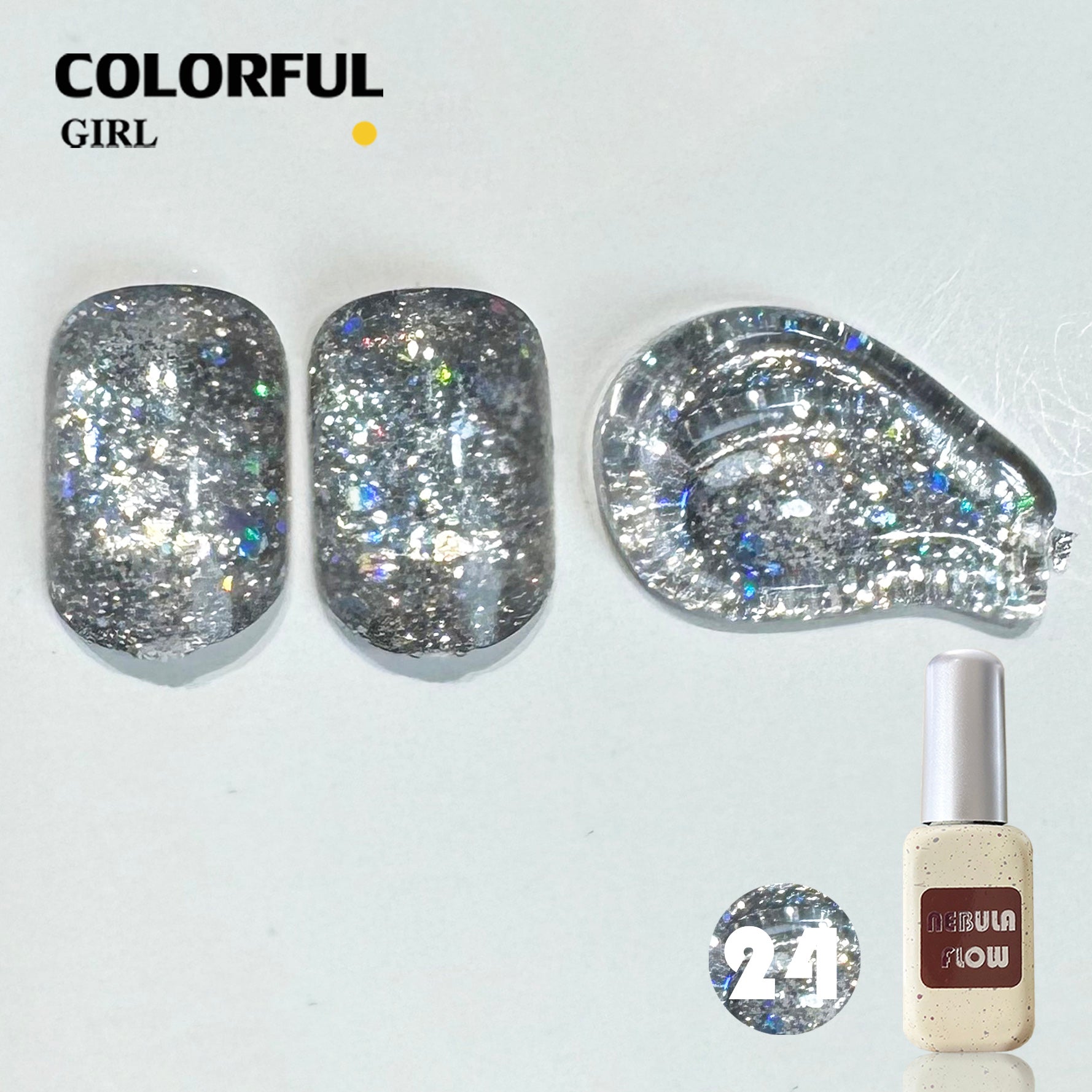 NebulaFlow 24สี แบบแยกขวด เบอร์ 1-24  สีกากเพชร+เลเซอร์แฟลช ｜สีเจล