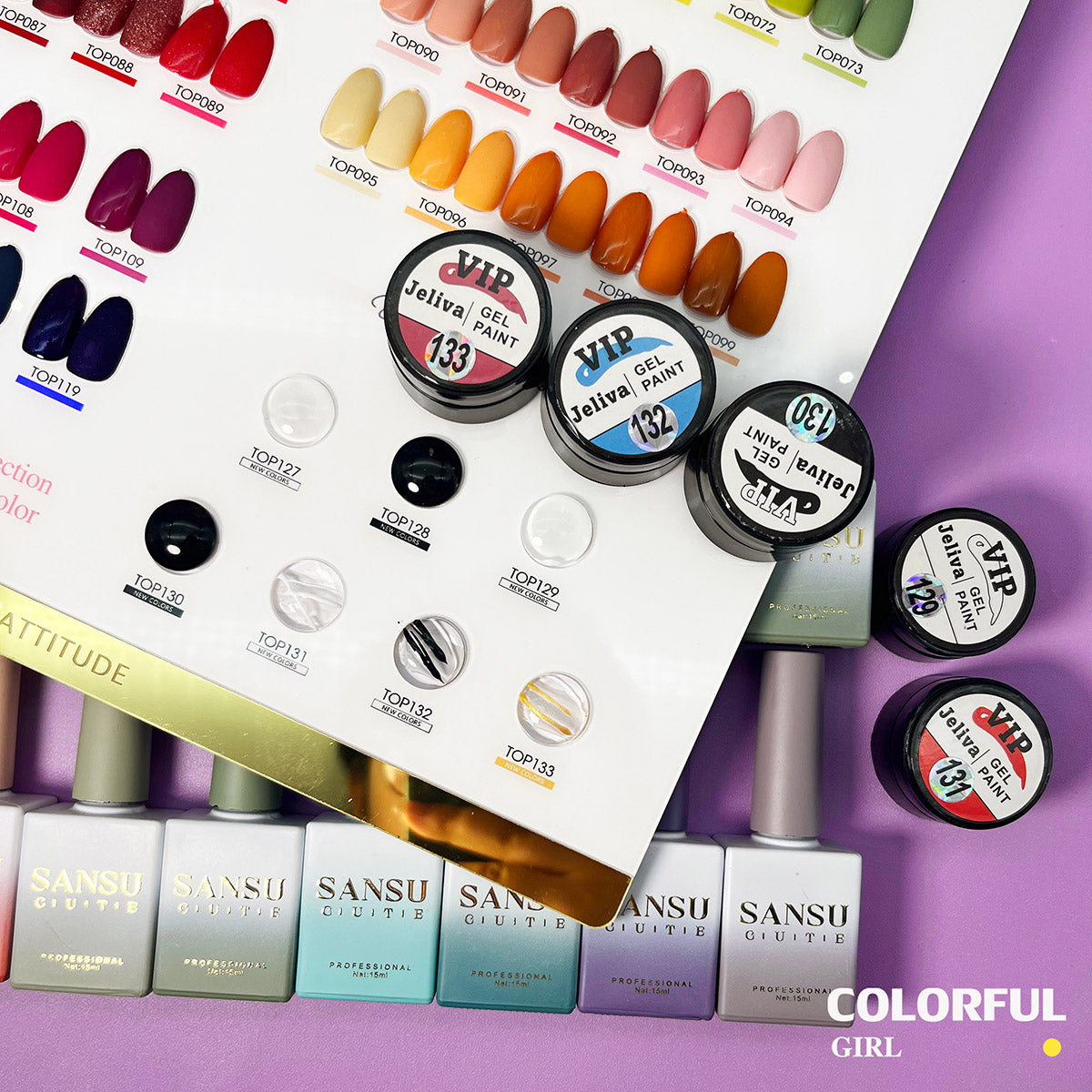 สีเจล SANSU 133 สี ชุดยาทาเล็บ 15ml/ขวด การ์ดสีฟรี +TOP COAT+BASE COAT ชุดร้านเล็บ พร้อมชาร์ทโชว์ ขวดสีเดียวกับสี