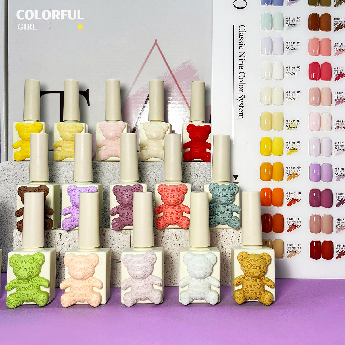 Bear Gel Colours 60 สี 1 ชาร์ต (ขนาด 15 มล.) รวมบนและล่าง และชาร์ตสีทาเล็บ พร้อมชาร์ตแสดงผล สีขวดเหมือนกับสี