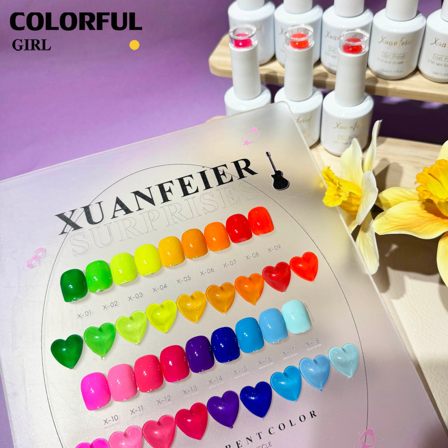 XUANFEIER เจลสีเรืองแสง 18 สีใหม่สุดฮิต พร้อมส่งทันที! แถมฟรีแผ่นสีช่วยเลือกสีสุดน่ารัก สวยติดทนนาน แต่งเล็บง่าย ได้ลุคโดดเด่นทุกโอกาส