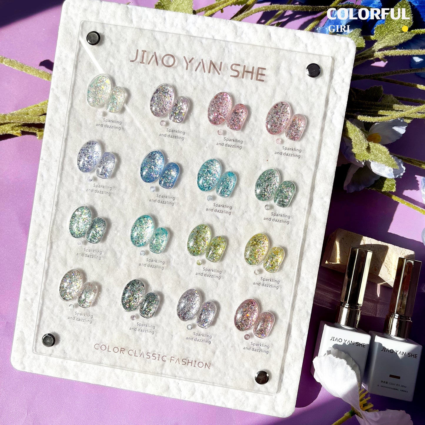 💕สีเจลกลิตเตอร์แฟลช Jiao Yan Sheสีกลิตเตอร์ สีเจล เล็บเจล  Starry Flash Light 16 Colors ปริมาณ 12ml. 💅🏻สีเจลโทนนิยม สีเจลโทนละมุน สี
