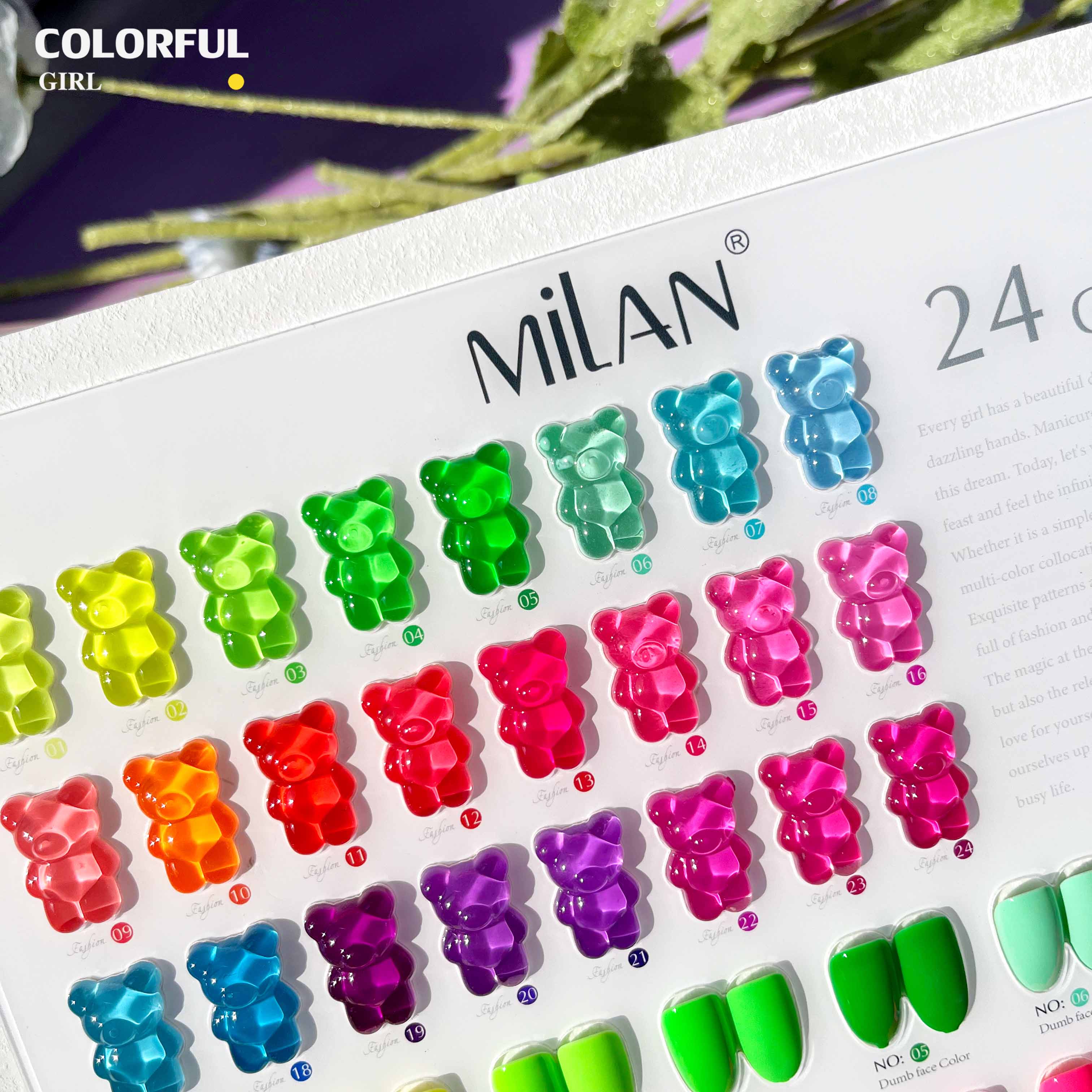 【พร้อมส่ง】 สีทาเล็บเจล （MILAN 24สี) สีเจล นีออน24สี แถมชาทสีฟร +แถมชาทสีฟร