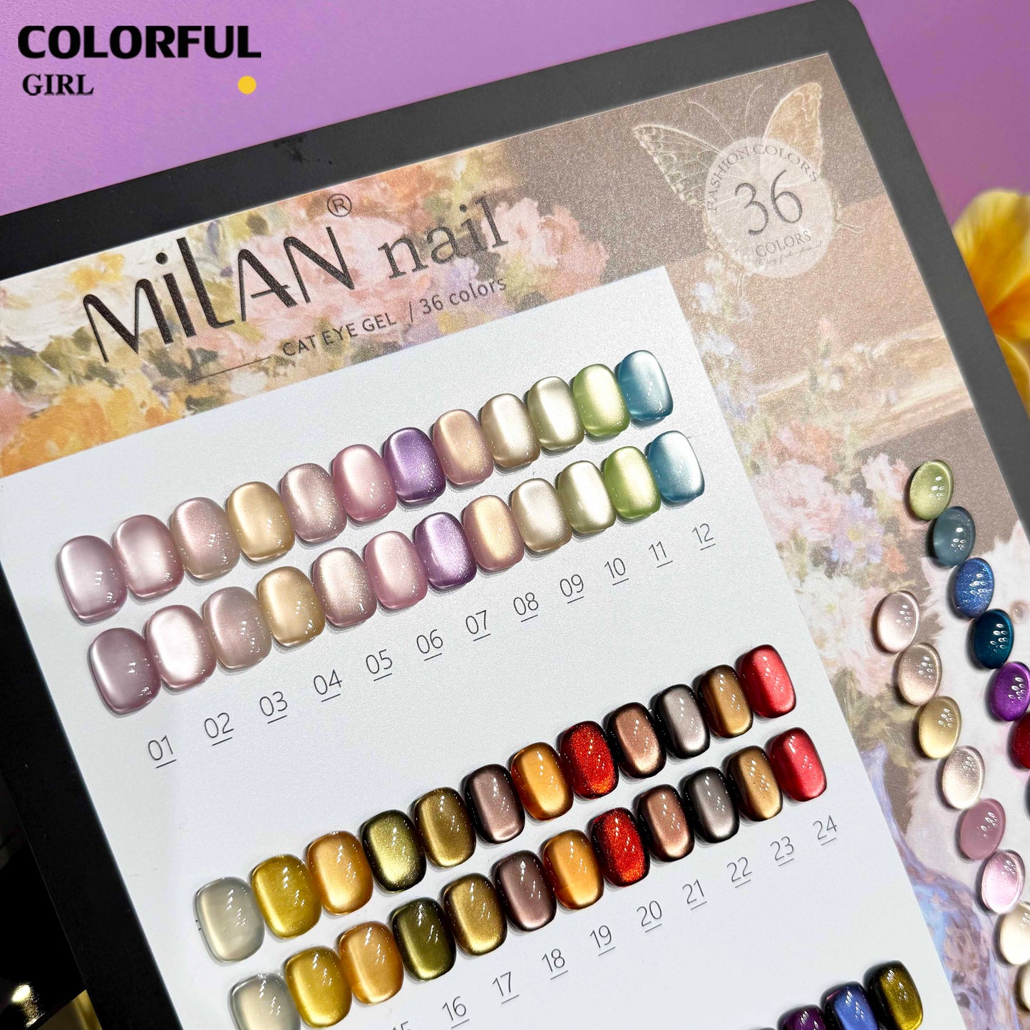 【พร้อมส่ง】MILAN 36สี    สีเจลแคทอายเนื้อซาติน  36สี    สีลูกแก้ว ฟรีชาร์ทสี Cat eye  36สี  (แถม ชาร์ทสี ทามาให้แล้ว)