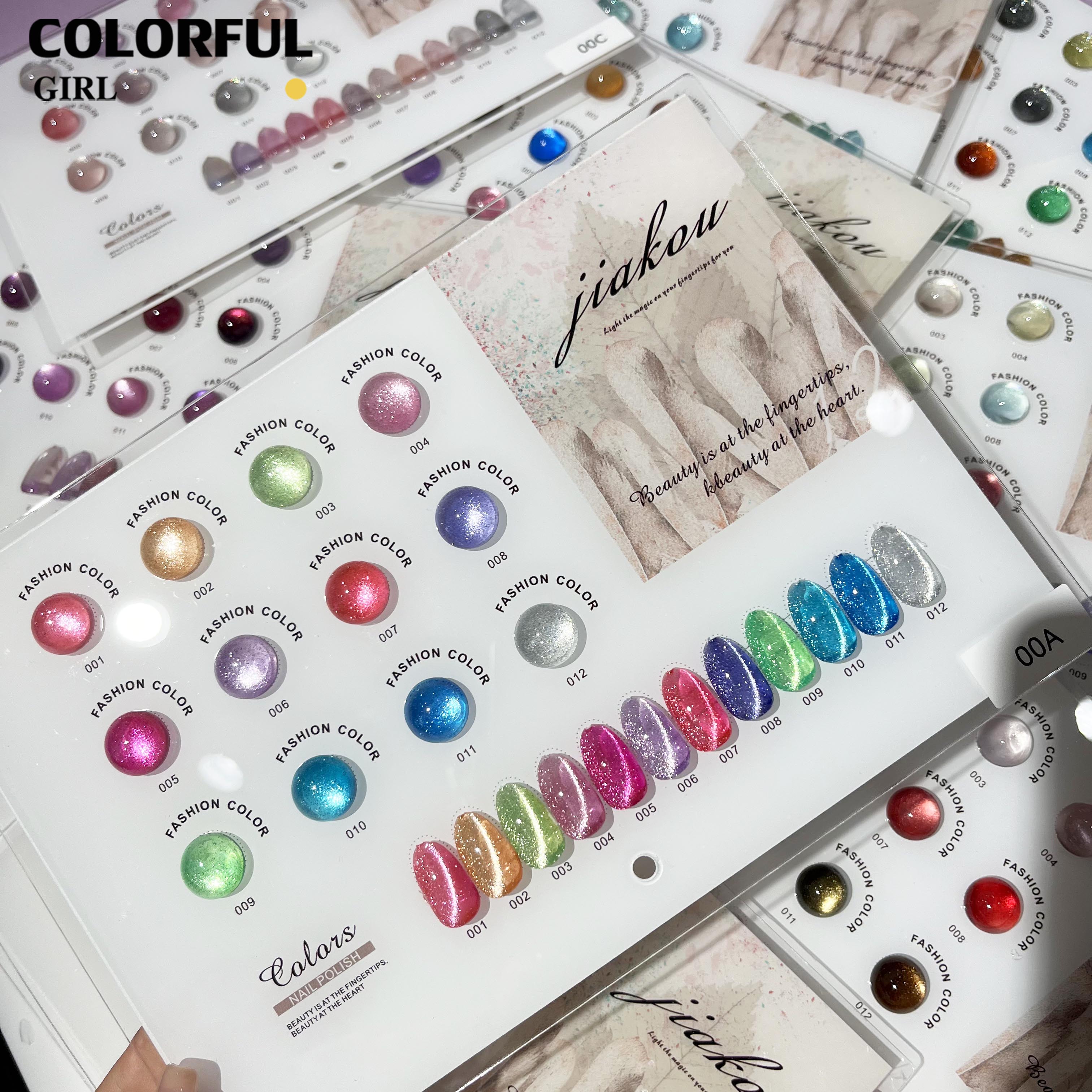 JIAKOU สีลูกแก้ว 12สี  รุ่นใหม่ล่าสุด สีเจลแคทอายเอฟเฟกต์มันเงามาก ฟรีชาร์ทสี