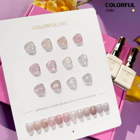 【พร้อมส่ง】 สีทาเล็บเจล Colorful girl  สี（ Colorful girl ) สีเจล สีเจลแฟลช 12สี สีเจลแฟลช   แถม ชาร์ทสี