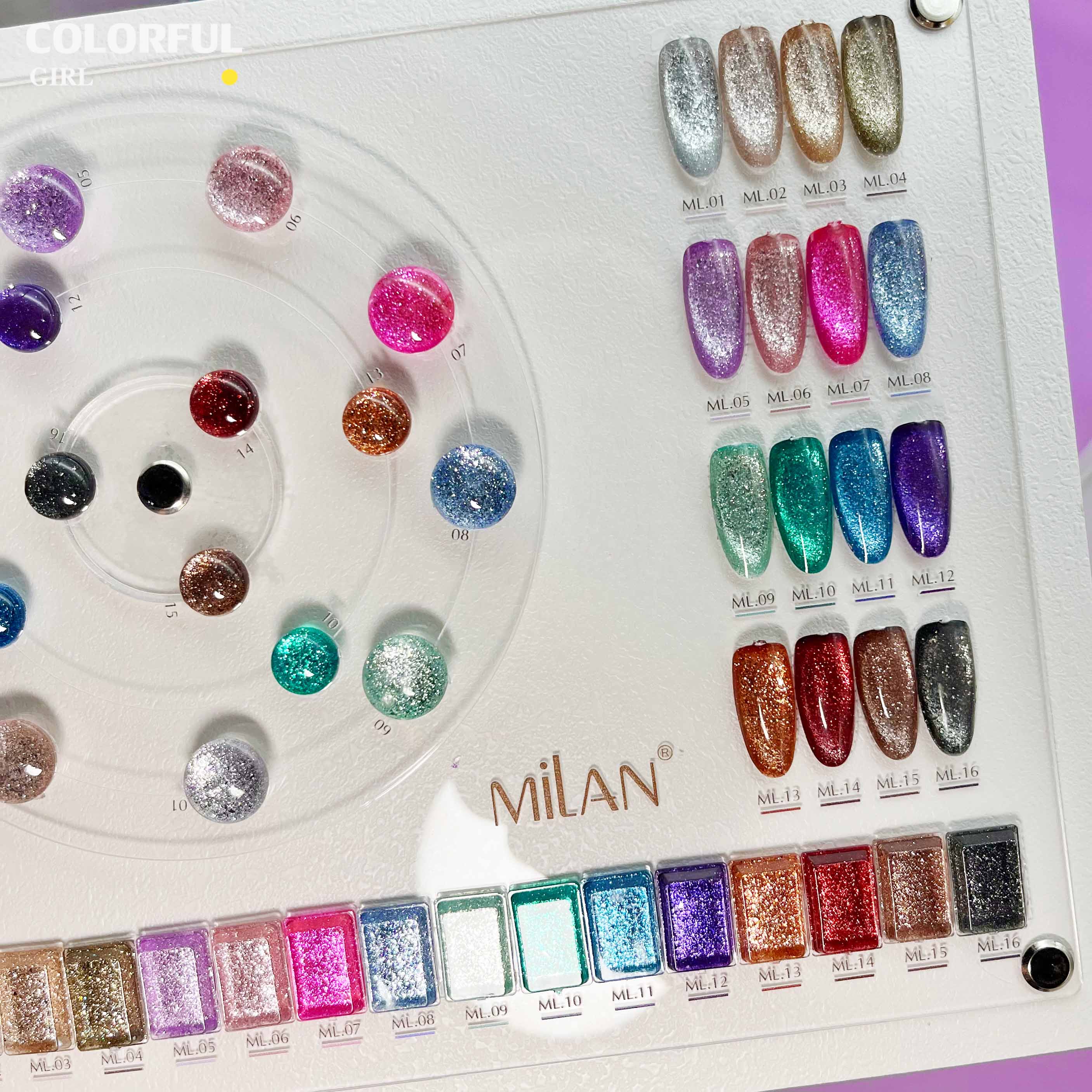 MILAN 16 สี สีเจลแฟลชกลิตเตอร์ แพลตติมันแฟลช+ประกายออโรร่า ฟรีชาร์ทสี (กลิตเตอร์แน่น)