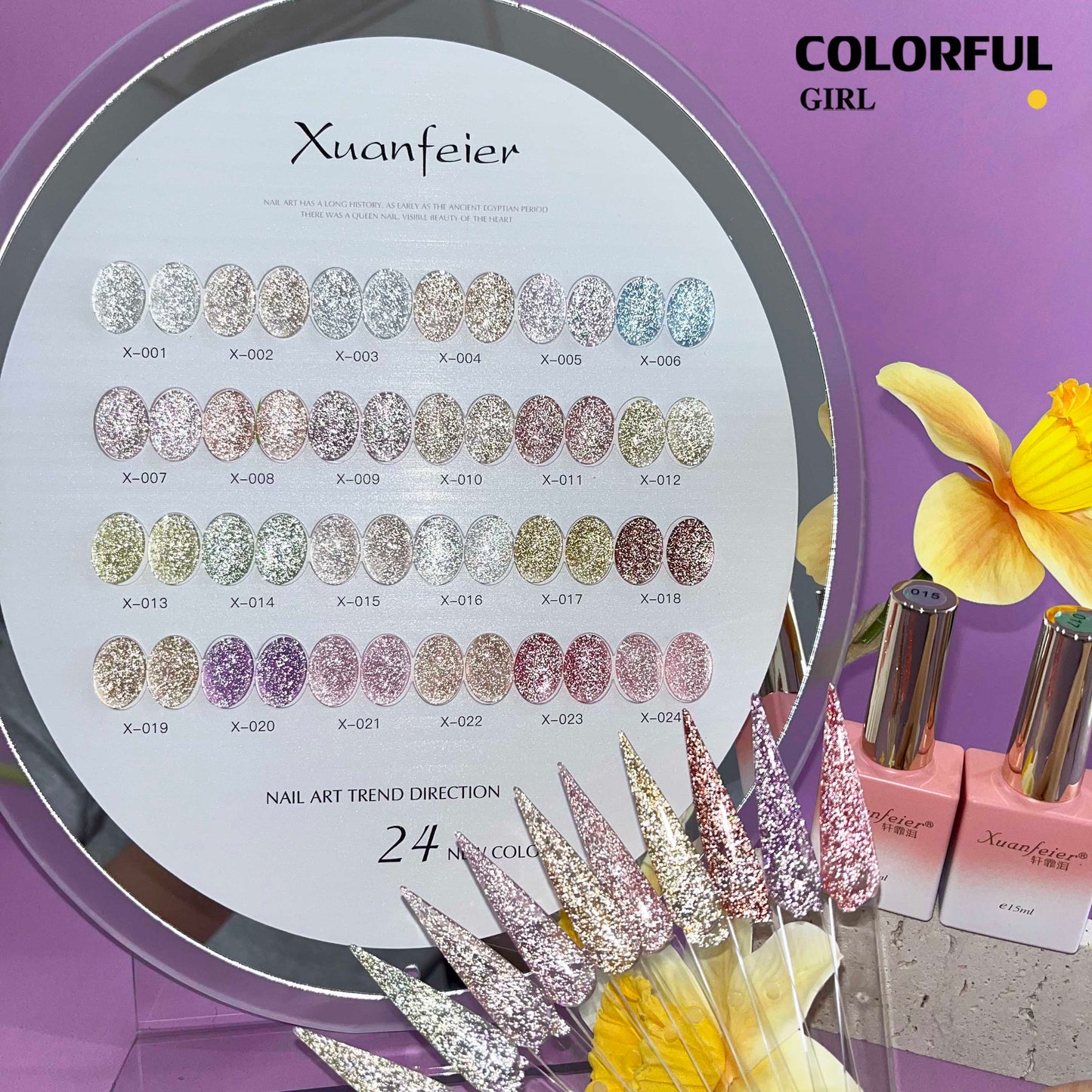 【พร้อมส่ง】XUANFEIER  สีเจลแฟลช 24สี (XUANFEIER)สีเจลทาเล็บ สี แถม ชาร์ทสี ยาทาเล็บเจล  ชุดสี 20สี + ฟรีชาร์ทสี