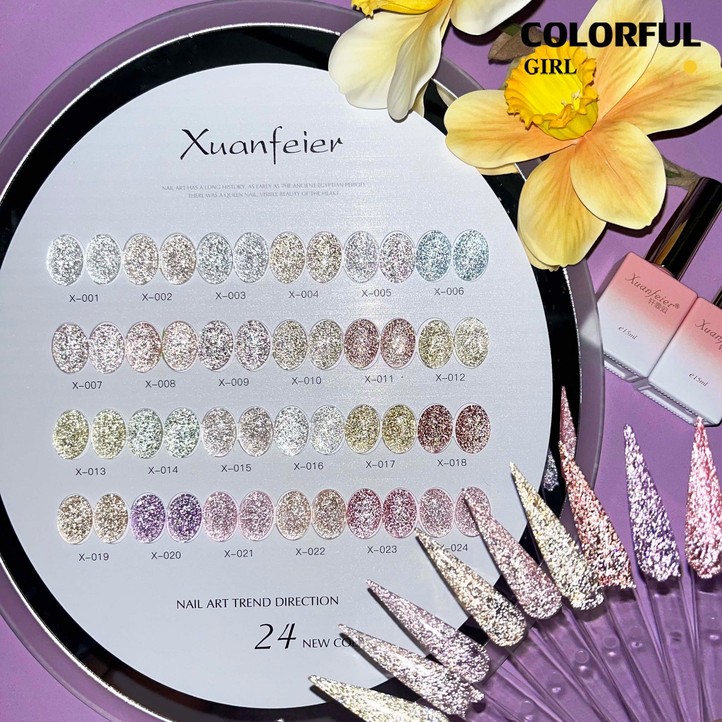 【พร้อมส่ง】XUANFEIER  สีเจลแฟลช 24สี (XUANFEIER)สีเจลทาเล็บ สี แถม ชาร์ทสี ยาทาเล็บเจล  ชุดสี 20สี + ฟรีชาร์ทสี