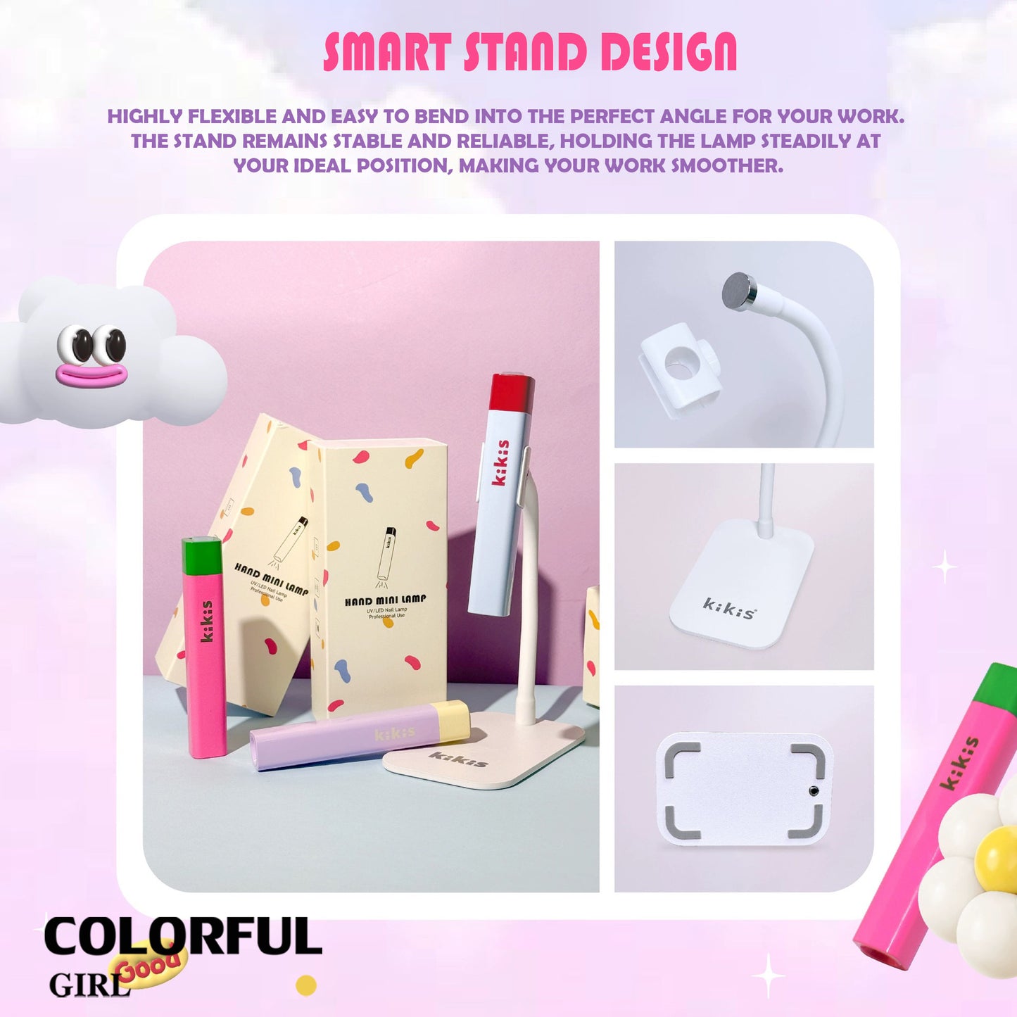 【พร้อมส่ง】500mAh ทุกสีไฟฉายอบเล็บ kikis แยกขาย ขาตั้ง / ไฟฉายอบเล็บ สี แบบพกพา 3w. ล็อกอะไหล่ ชาร์จไฟได้ สามารถใช้สำหรับอบเจลล็อคสี