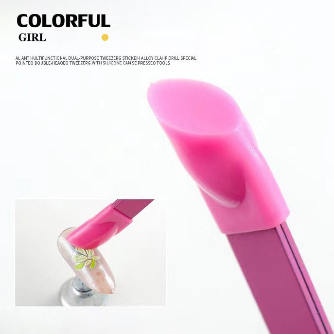 （4สี）พร้อมส่ง แหนบตรง พร้อมหัวกดซิลิโคน เลือกอัญมณี พลอยเทียม สําหรับตกแต่งเล็บ tweezers