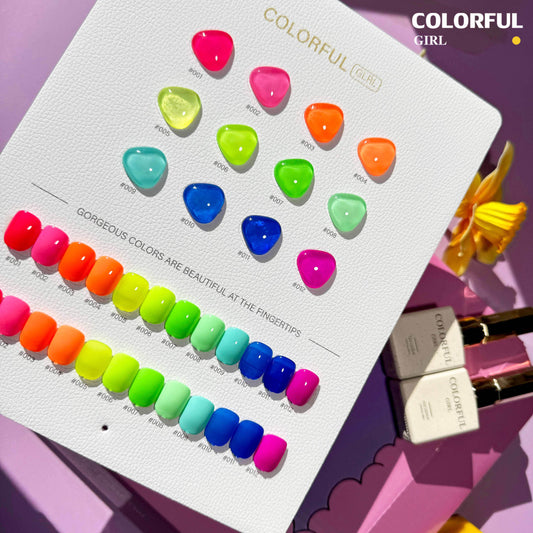 【พร้อมส่ง】 สีทาเล็บเจล Colorful girl สี( Colorful girl) สีเจล นีออน 12สี แถมชาทสีฟร +แถมชาทสีฟร
