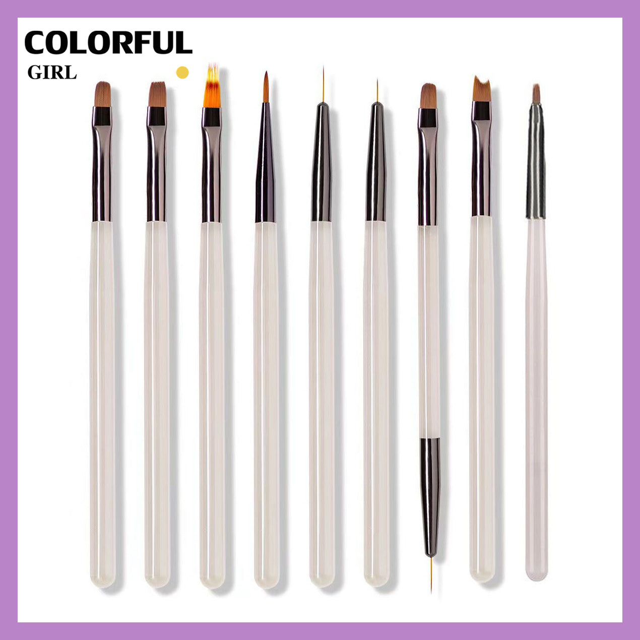 เซ็ต 9 ชิ้น พู่กันและแปรง แปรงเล็บแปรงอะคริลิค Uv Gel Extension แปรงเล็บเครื่องมือ
