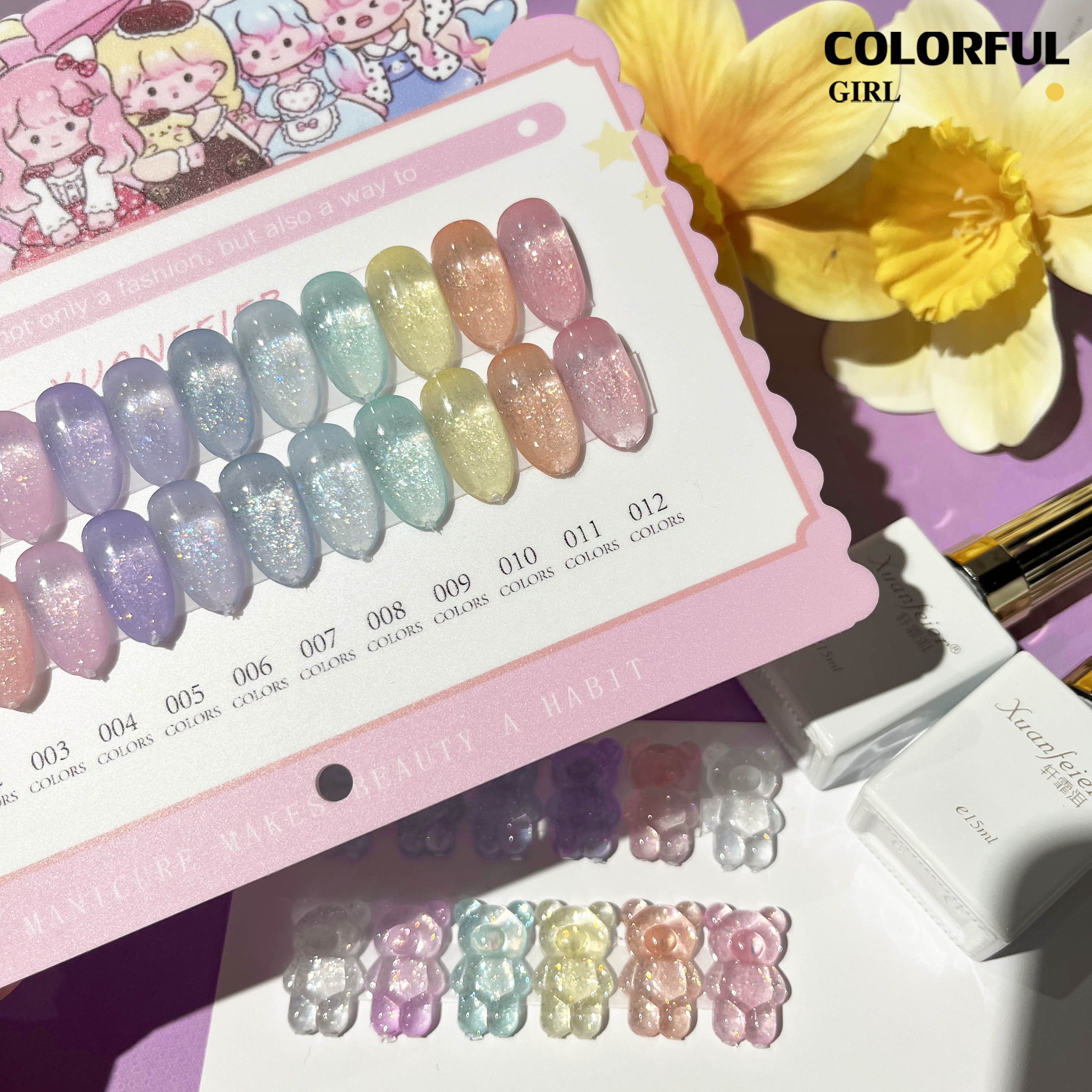 XUANFEIER สีเจลแฟลช 12 สี  แถมฟรีชาร์ทสี