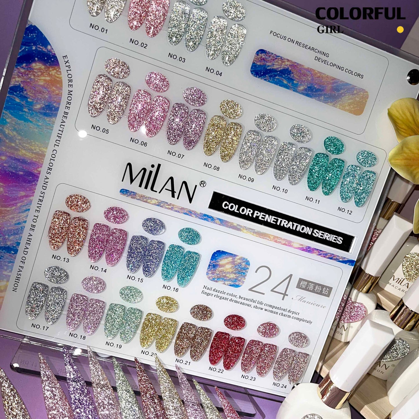 【พร้อมส่ง】MILAN สีเจลแฟลช 24สี (milan)สีเจลทาเล็บ สี แถม ชาร์ทสี ยาทาเล็บเจล  ชุดสี 20สี + ฟรีชาร์ทสี