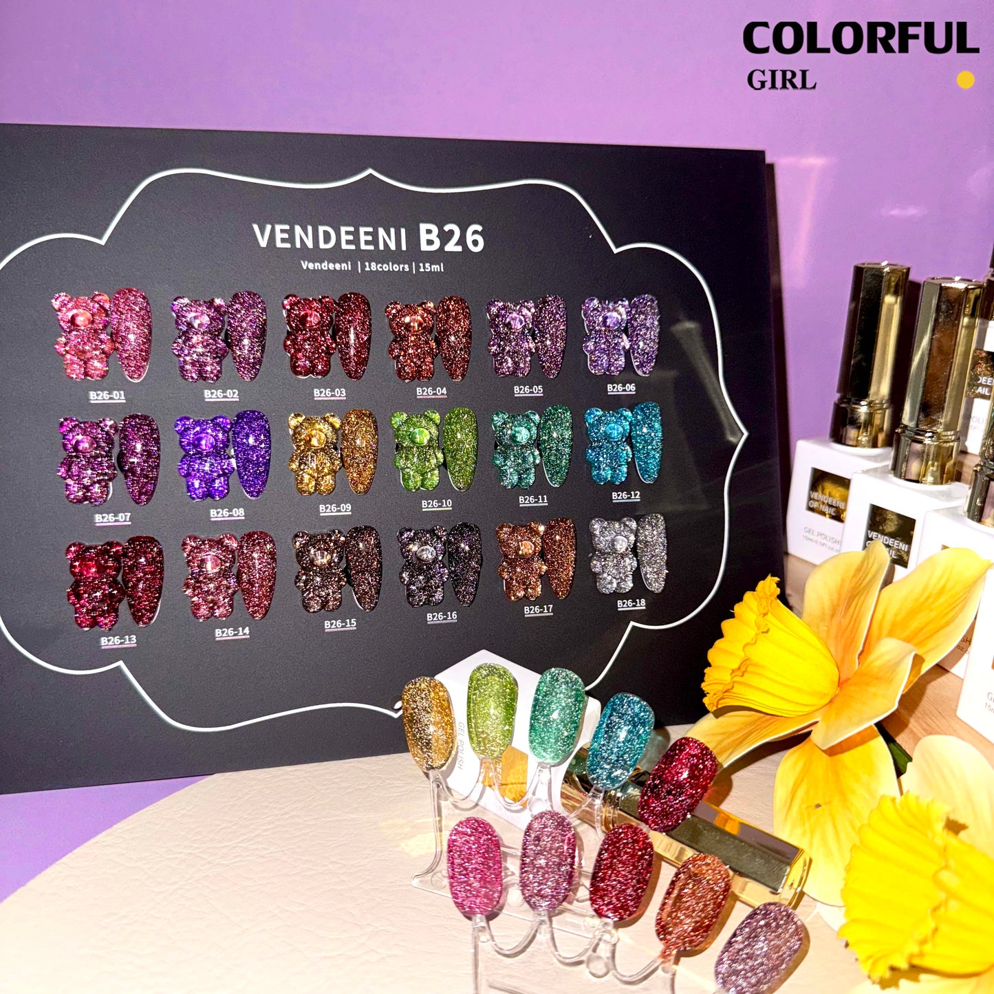 【พร้อมส่ง】VENDEENI  สีเจลแฟลช 18สี (VENDEENI B26)สีเจลทาเล็บ สี แถม ชาร์ทสี ยาทาเล็บเจล  ชุดสี 18สี + ฟรีชาร์ทสี   พร้อมชาร์ทสีค่ะสีแน่นสวยมากเลยนะคะ เอฟเฟกต์มันเงามาก