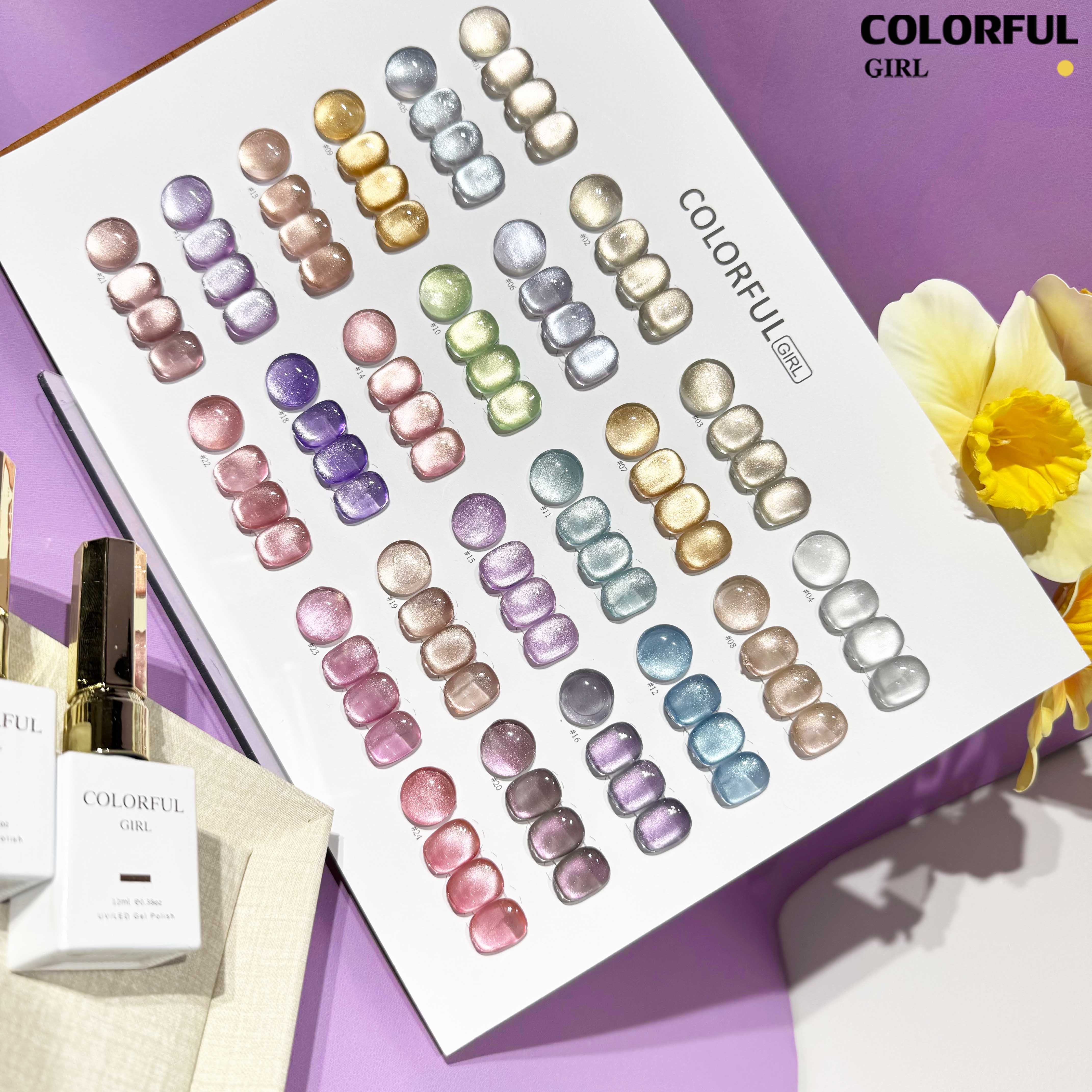Colorful Girl 24สี เจลแคทอายผิวซาตินมุก เนื้อเจลแคทอาย ซาติน เม็ดสีแน่นชัด ฟรีชาร์ทสี