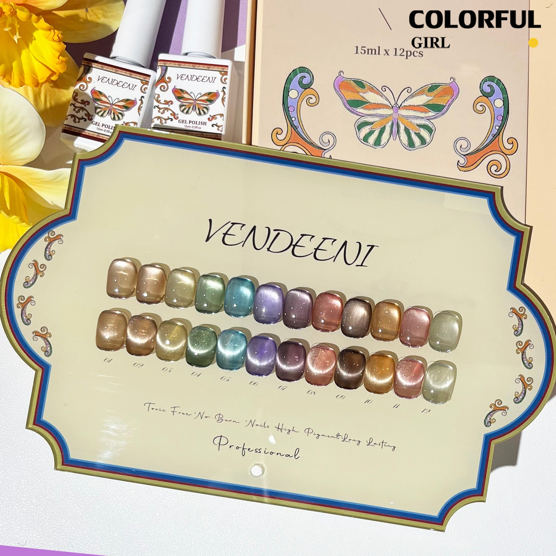 VENDEENI  แคทอายเนื้อซาติน 12สี สี  แถมฟรีชาร์ทสี ✨
