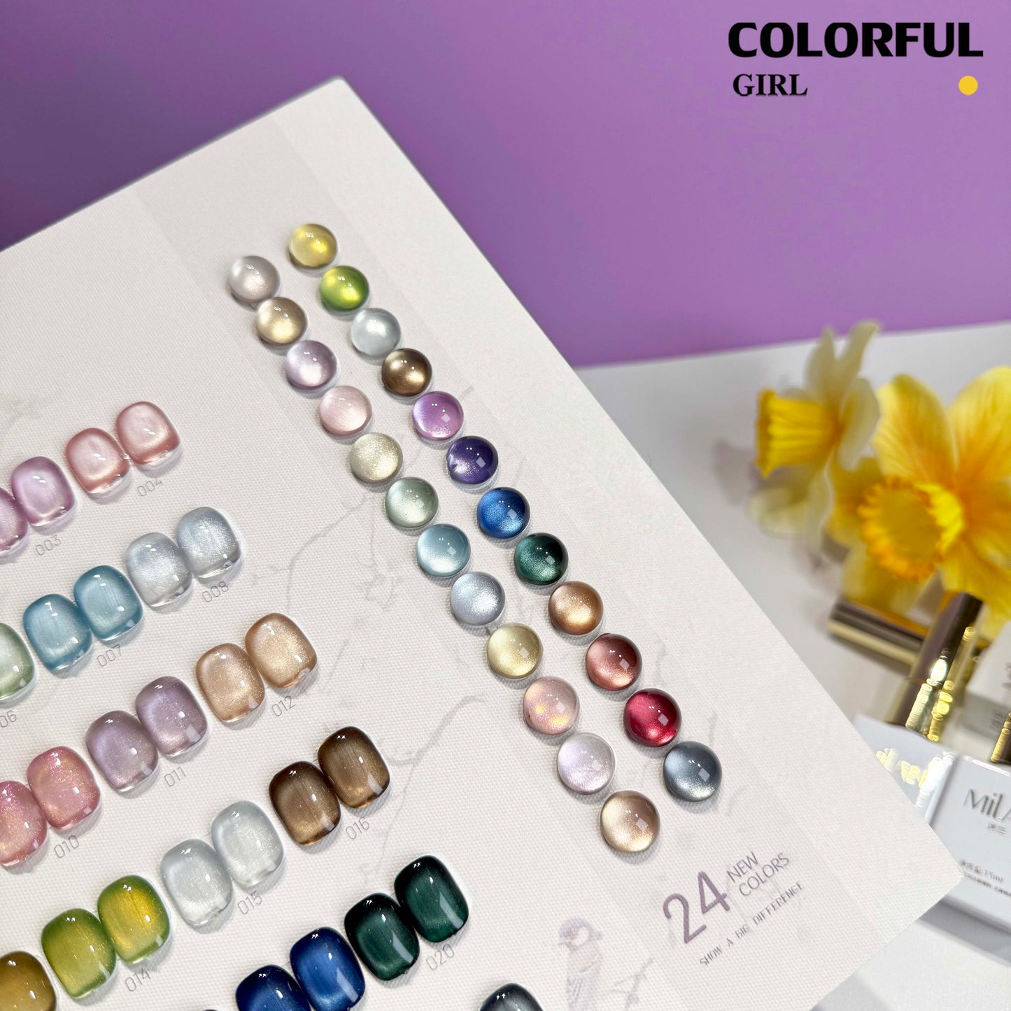 【พร้อมส่ง】MILAN 24สี    สีเจลแคทอายเนื้อซาติน  สีเจลแคทอาย 24สี    สีลูกแก้ว ฟรีชาร์ทสี Cat eye  24สี  (แถม ชาร์ทสี ทามาให้แล้ว)สีสวยมาก