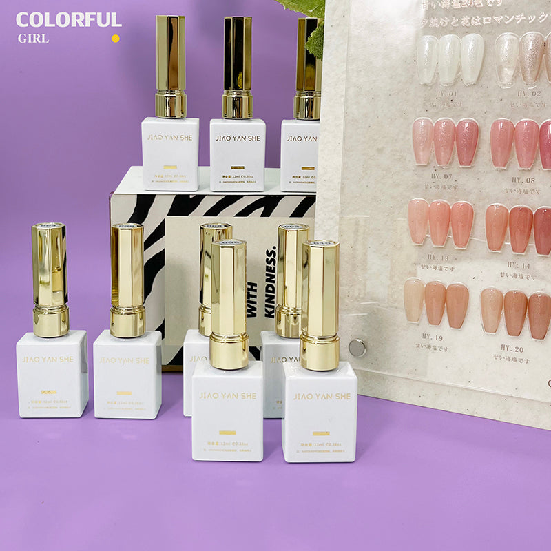【พร้อมส่ง】สีเจล เซ็ท 24 สี JIAO YAN SHE สีเจลชิมเมอร์ 24 สีโทนชมพู แถมชาร์ทอะคริลิคสำเร็จรูป