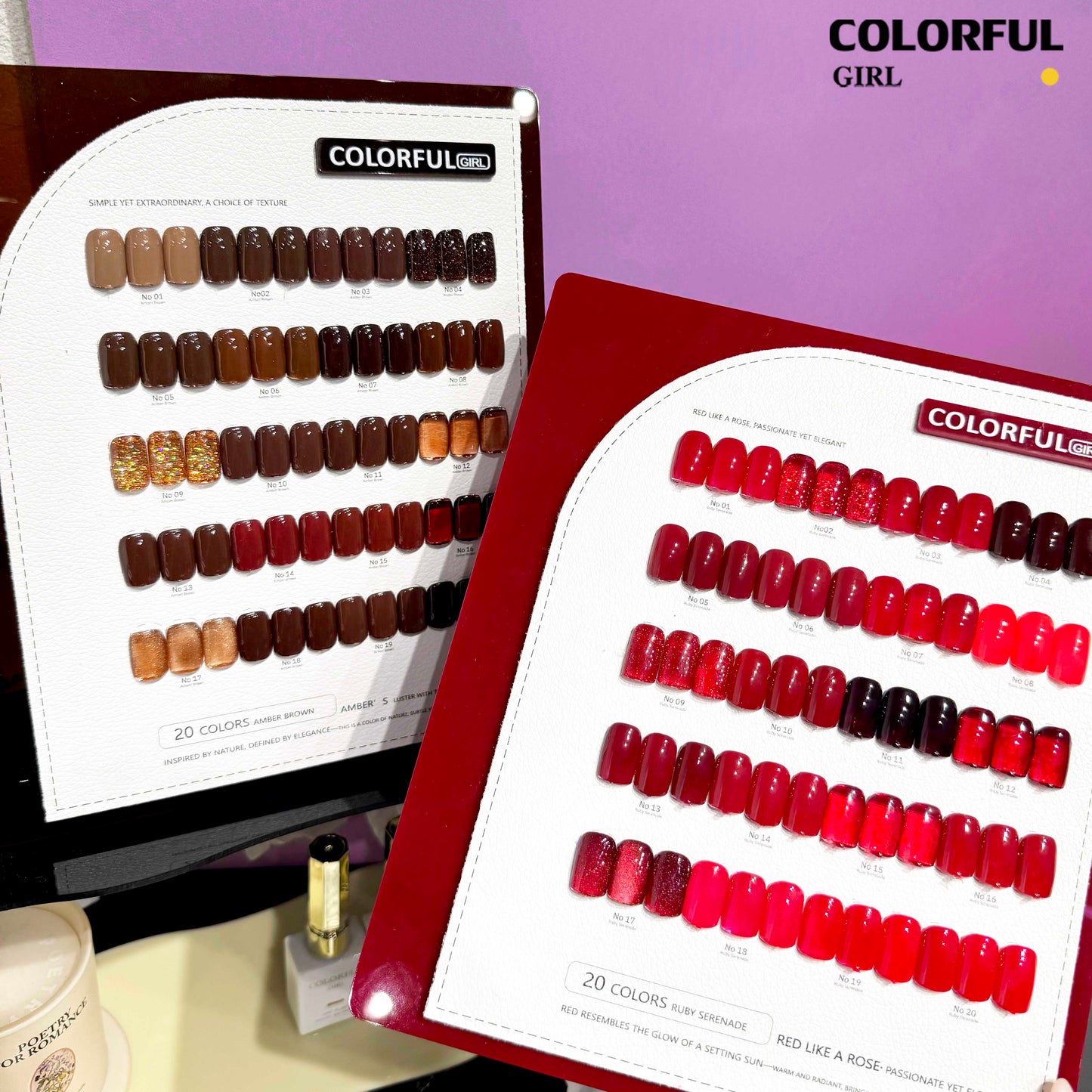 Colorful Girl 20 สี /  โทนน้ำตาลและโทนแดง / สีไซรัป สีพื้น สีลูกแก้ว สีแฟลช  ฟรีชาร์ทสี