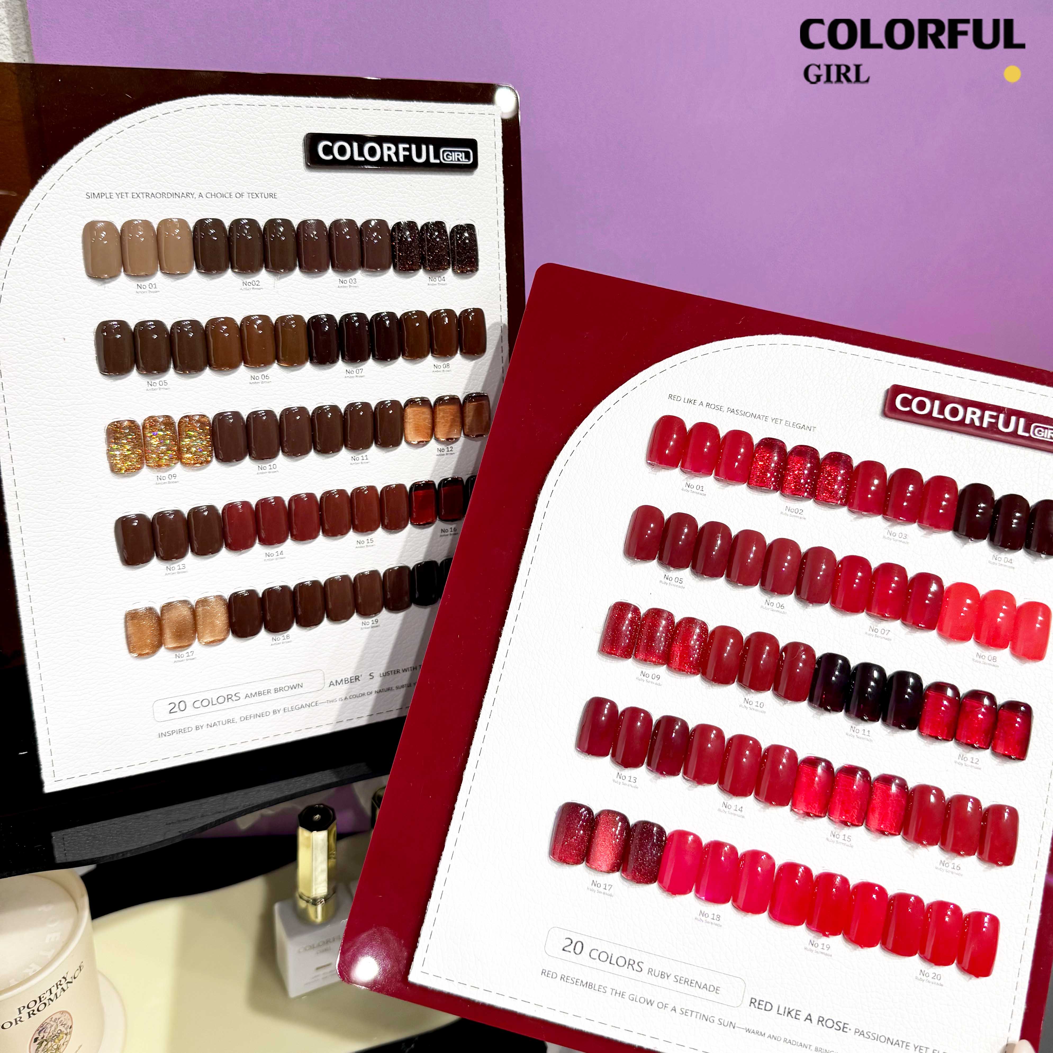 Colorful Girl 20 สี /  โทนน้ำตาลและโทนแดง / สีไซรัป สีพื้น สีลูกแก้ว สีแฟลช  ฟรีชาร์ทสี