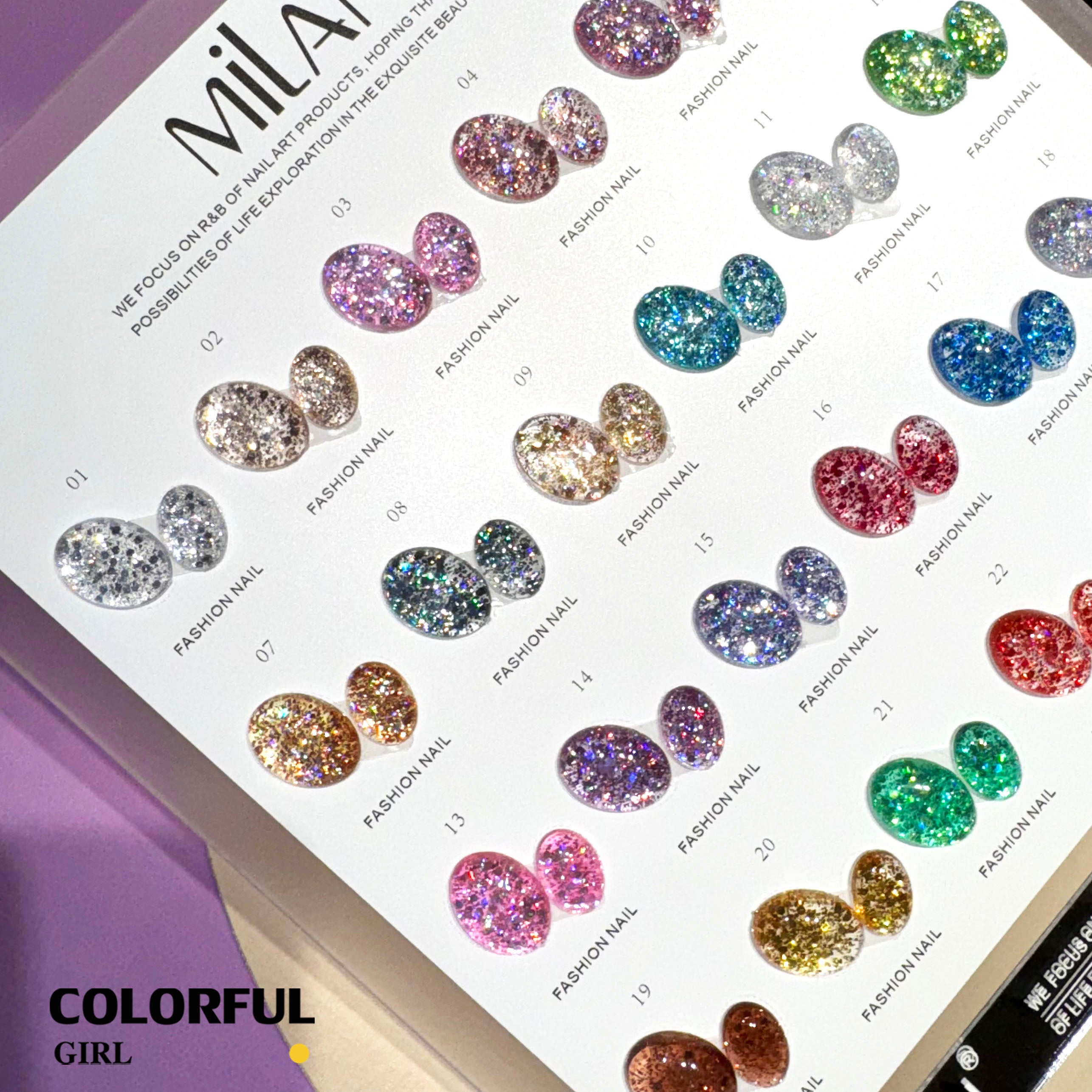 MILAN 24 สี สีกากเพชร สีเจลกลิซเตอร์  แถมฟรีชาร์ทสี