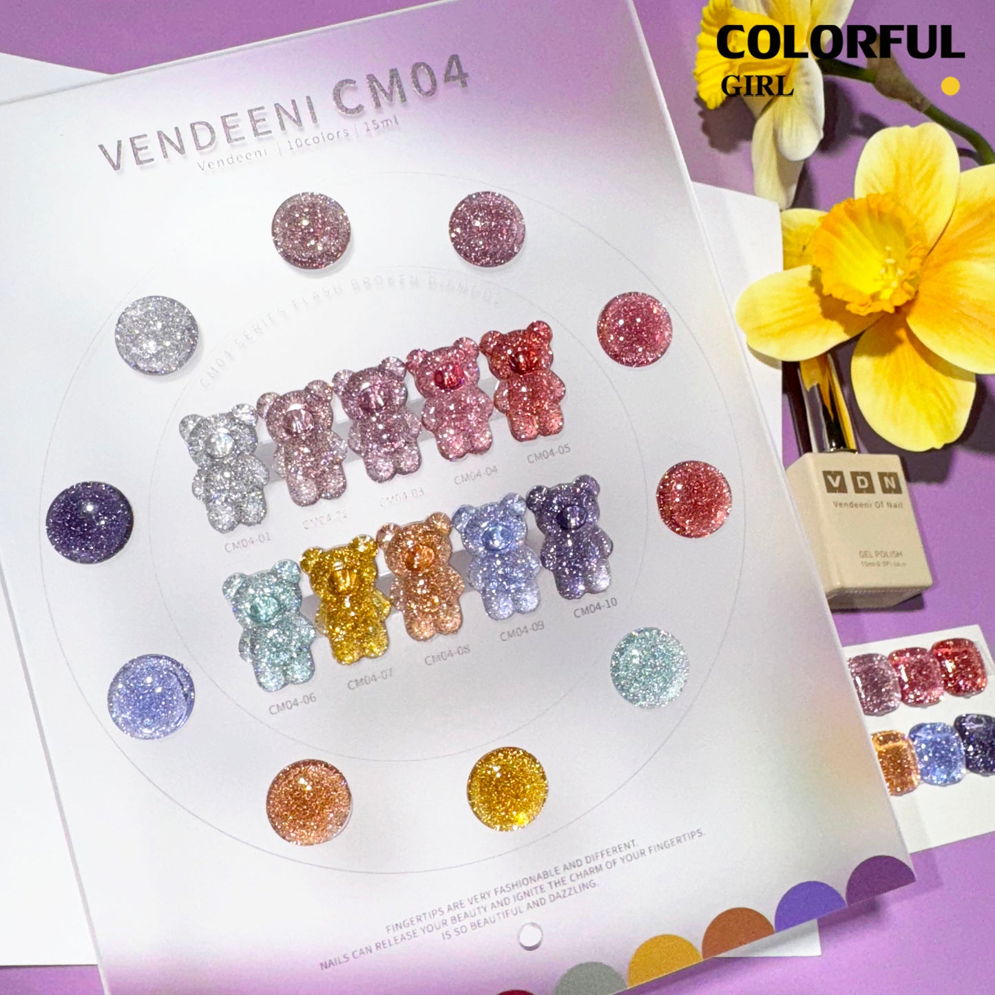 【พร้อมส่ง】VENDEENI   สีเจลแฟลช 10สี (《VENDEENI CM04》)สีเจลทาเล็บ สี แถม ชาร์ทสี ยาทาเล็บเจล  ชุดสี 10สี + ฟรีชาร์ทสี