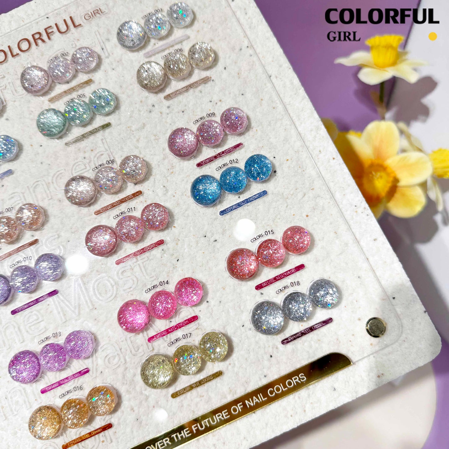 【พร้อมส่ง】สีสีเจล COLORFUL GIRL สีกากเพชร+เลเซอร์แฟลช 18 สี แถม ชาร์ทสี(COLORFUL GIRL) สีเจลแฟลช