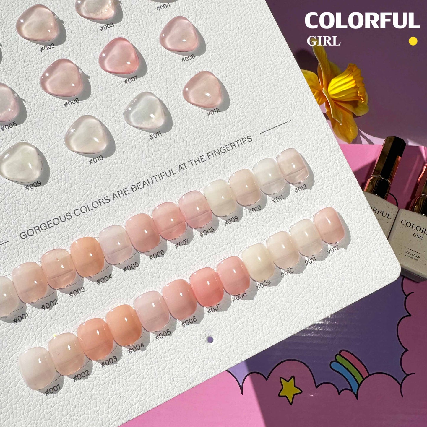 【พร้อมส่ง】 สีทาเล็บเจล Colorful girl  สี（ Colorful girl ) สีเจล  สีเจลไซรัป 12สี ชุดเจลสีเขียว  สีเจลสีพื้น โทนชมพู Ice Peach  แถม ชาร์ทสี