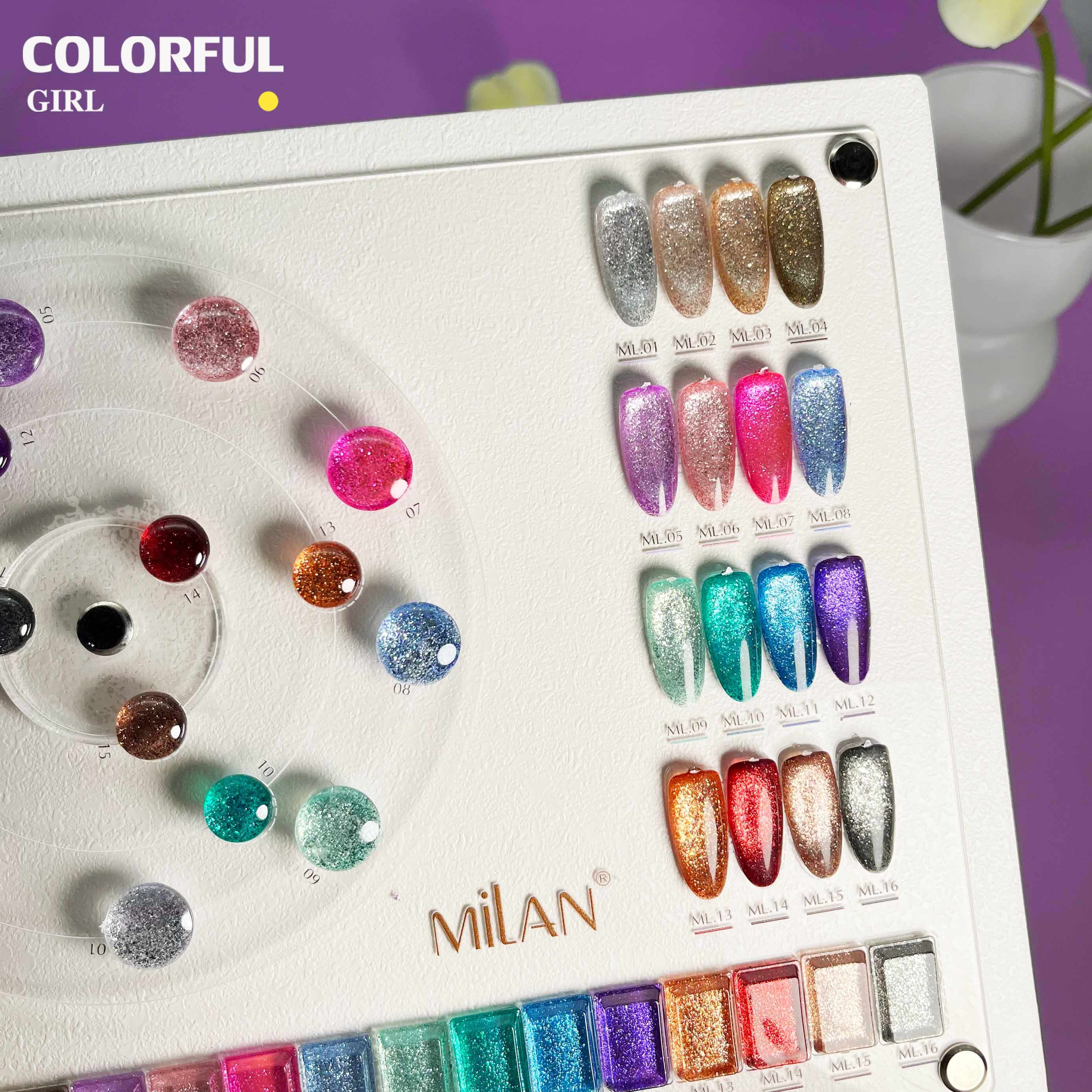 MILAN 16 สี สีเจลแฟลชกลิตเตอร์ แพลตติมันแฟลช+ประกายออโรร่า ฟรีชาร์ทสี (กลิตเตอร์แน่น)
