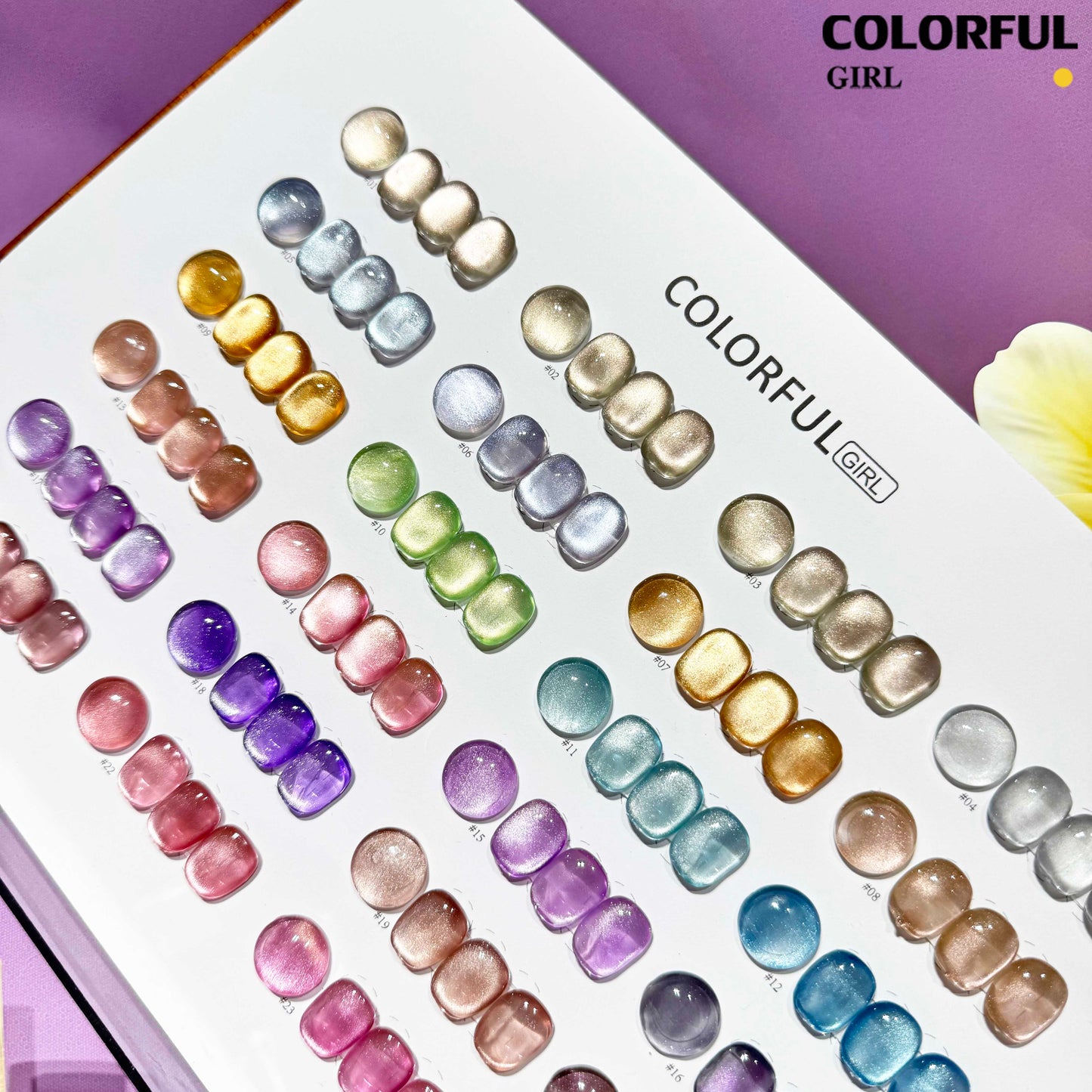 【พร้อมส่ง】Colorful Girl 24สี เจลแคทอายผิวซาตินมุก เนื้อเจลแคทอาย ซาติน 24สี สีลูกแก้ว พร้อมแถมชาร์ทสี (ทาให้แล้ว) สีสวย เงางาม เม็ดสีแน่นชัด