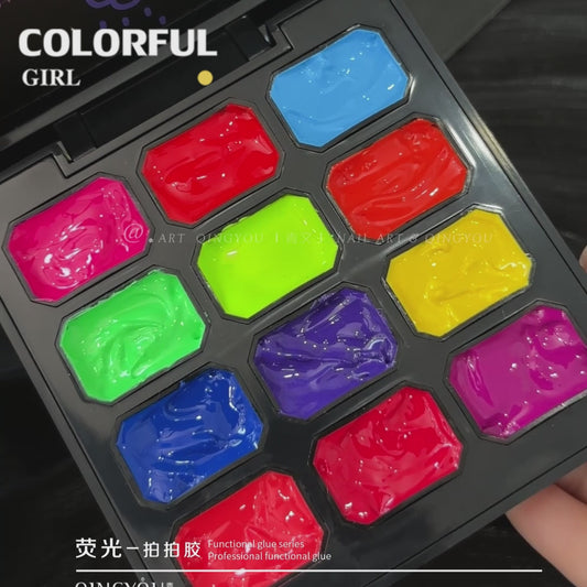 QINGYOU เล็บเจล 1 ชิ้น สีไล่เฉด ใหม่Solid Pat Gel 12-square series  ยาทาเล็บ, กาวทาสี, ยาทาเล็บสีทึบ