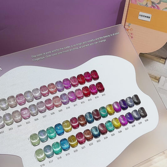 【พร้อมส่ง】สีเจลแคทอาย Xuanfeier30สี  สีลูกแก้ว ฟรีชาร์ทสี Cat eye   แม่เหล็ก เอฟเฟกต์มันเงามาก