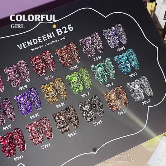 【พร้อมส่ง】VENDEENI  สีเจลแฟลช 18สี (VENDEENI B26)สีเจลทาเล็บ สี แถม ชาร์ทสี ยาทาเล็บเจล  ชุดสี 18สี + ฟรีชาร์ทสี   พร้อมชาร์ทสีค่ะสีแน่นสวยมากเลยนะคะ เอฟเฟกต์มันเงามาก