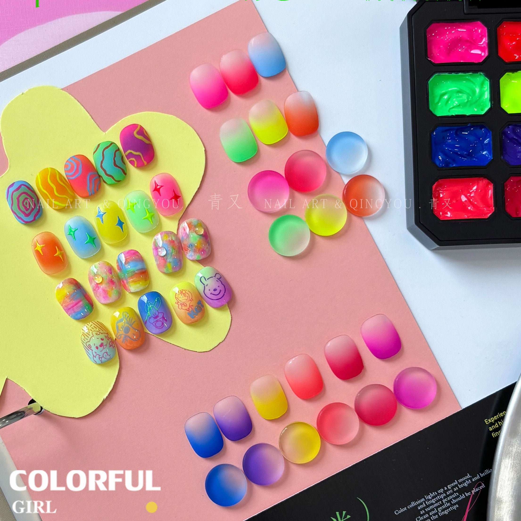 QINGYOU เล็บเจล 1 ชิ้น สีไล่เฉด ใหม่Solid Pat Gel 12-square series  ยาทาเล็บ, กาวทาสี, ยาทาเล็บสีทึบ